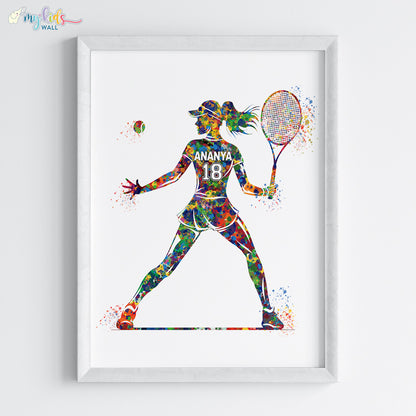 Tennis Player Girl Forehand Shot Personalized Wall Art (Framed)