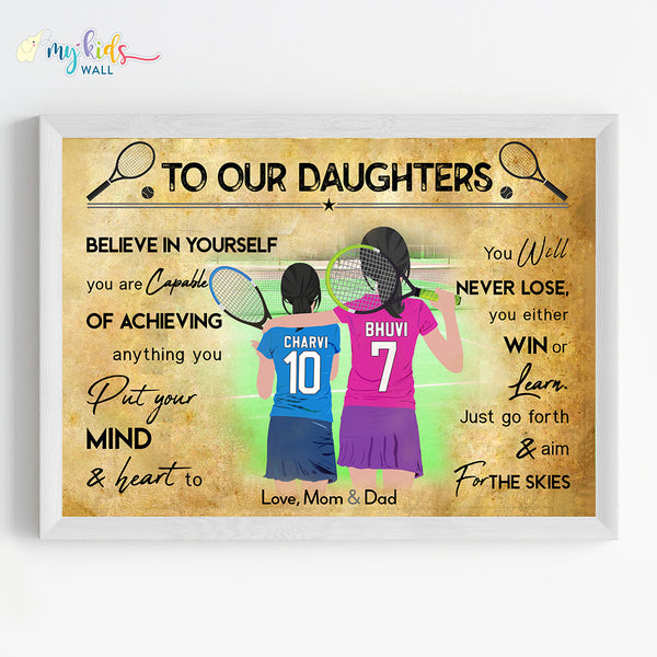 Load image into Gallery viewer, &#39;Tennis Player&#39; Sisters Personalized Motivational Wall Art (Framed)
