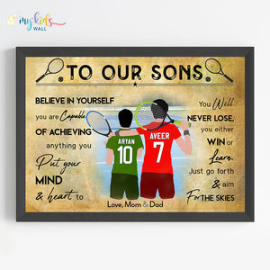 'Tennis Player' Brothers Personalized Motivational Wall Art (Framed)