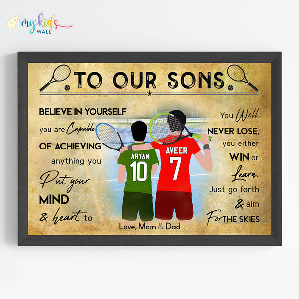 Load image into Gallery viewer, &#39;Tennis Player&#39; Brothers Personalized Motivational Wall Art (Framed)
