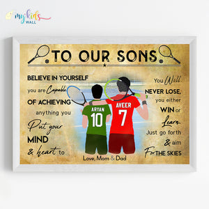 'Tennis Player' Brothers Personalized Motivational Wall Art (Framed)