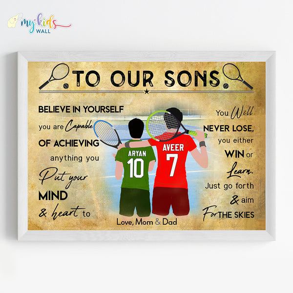 Load image into Gallery viewer, &#39;Tennis Player&#39; Brothers Personalized Motivational Wall Art (Framed)
