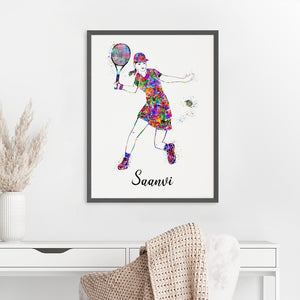 'Tennis Player Girl' Personalised Wall Art (Big Frame)
