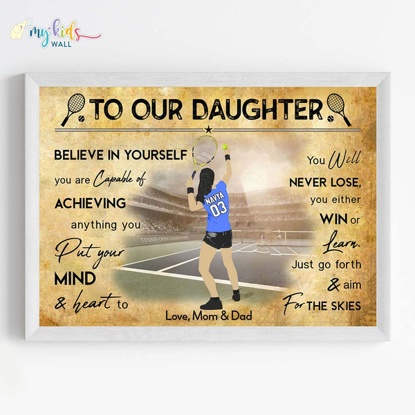Load image into Gallery viewer, &#39;Lawn Tennis Player&#39; Girl Personalized Motivational Wall Art (Framed) New
