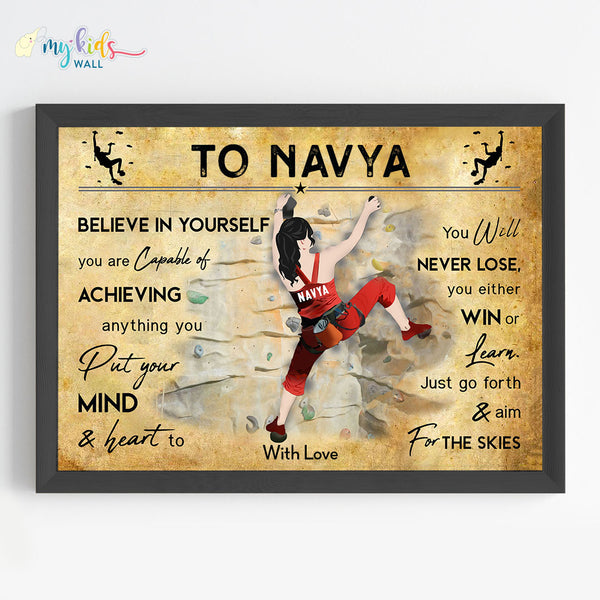 Load image into Gallery viewer, &#39;Rock Climbing Girl&#39; Personalized Motivational Wall Art (Framed) New
