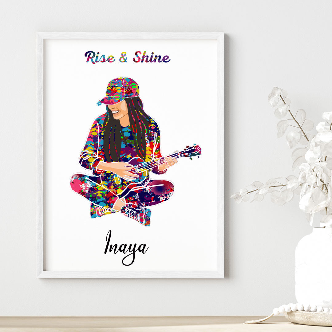 Ukulele Player Girl Personalized Wall Art (Framed)