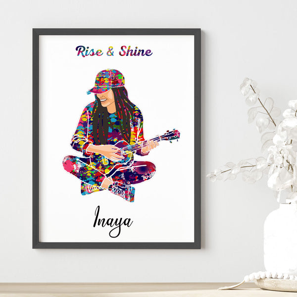 Load image into Gallery viewer, &#39;Ukulele Player Girl&#39; Personalized Wall Art (Framed)
