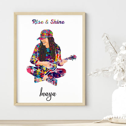 Ukulele Player Girl Personalized Wall Art (Framed)