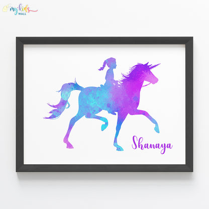 Watercolor Unicorn Girl Personalised Wall Art (Framed)