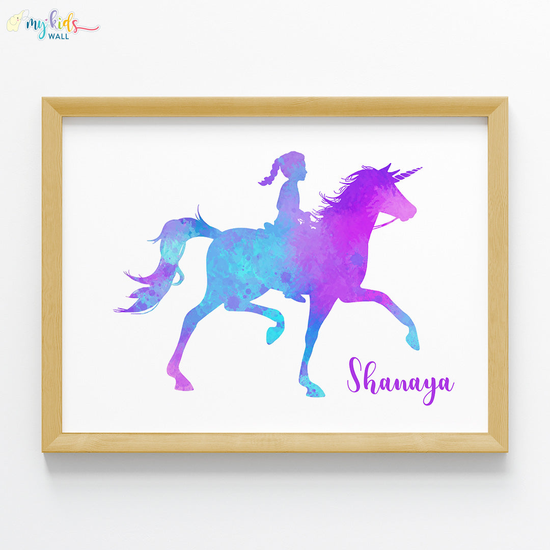 Watercolor Unicorn Girl Personalised Wall Art (Framed)