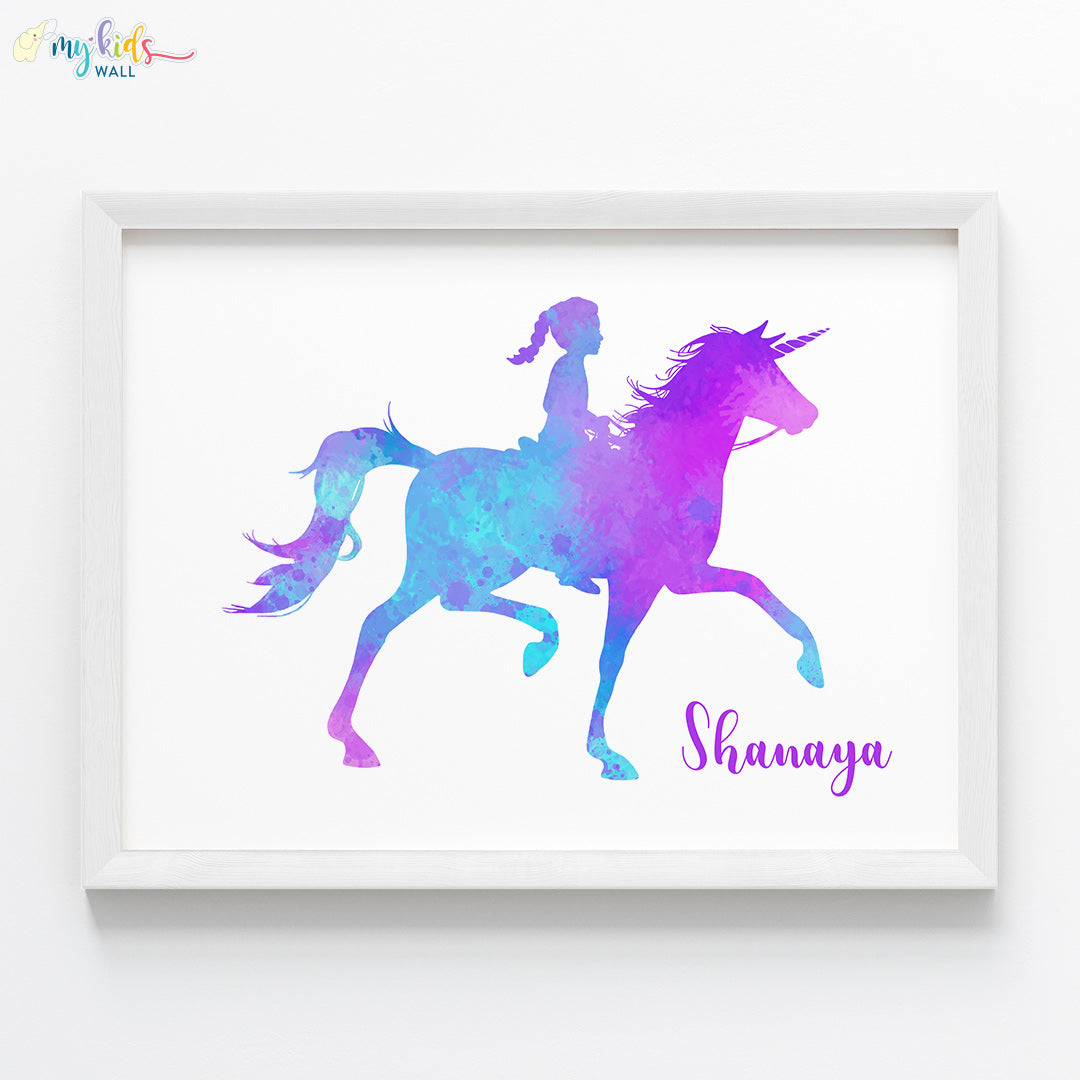 Watercolor Unicorn Girl Personalised Wall Art (Framed)