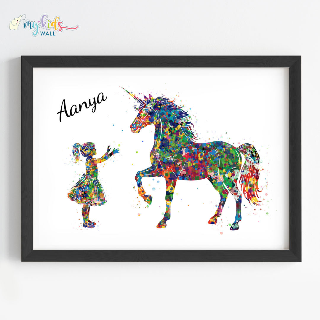Unicorn & Little Girl Personalized Wall Art (Framed)