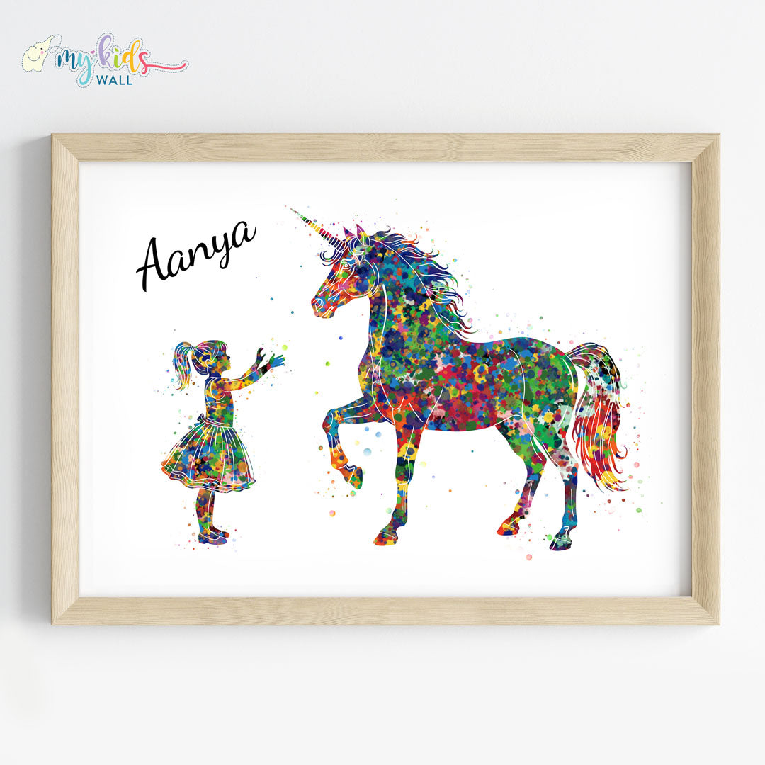 Unicorn & Little Girl Personalized Wall Art (Framed)