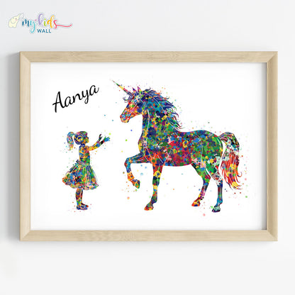 Unicorn & Little Girl Personalized Wall Art (Framed)