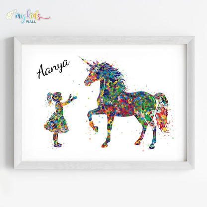 Unicorn & Little Girl Personalized Wall Art (Framed)