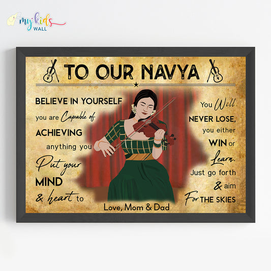 Violin Player Girl Personalized Motivational Wall Art (Framed) New