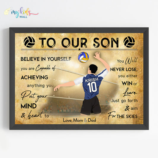 Volleyball Player Boy Personalized Motivational Wall Art (Framed)