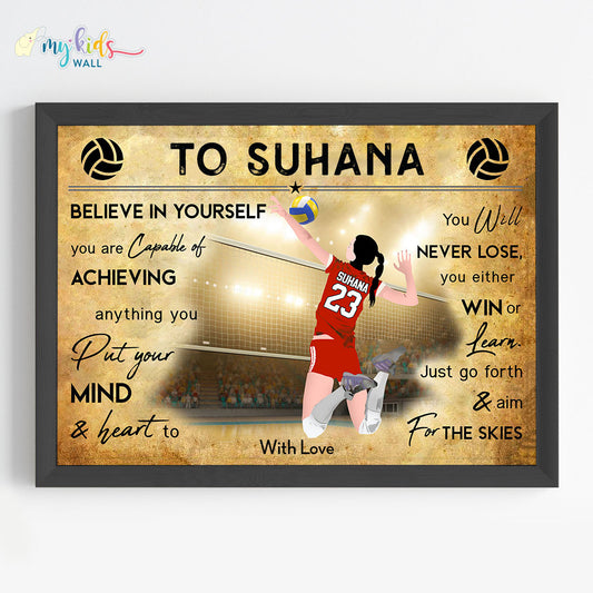 Volleyball Player Girl Personalized Motivational Wall Art (Framed)