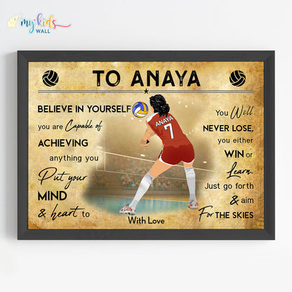 Volleyball Defensive Player Girl Personalized Motivational Wall Art (Framed)