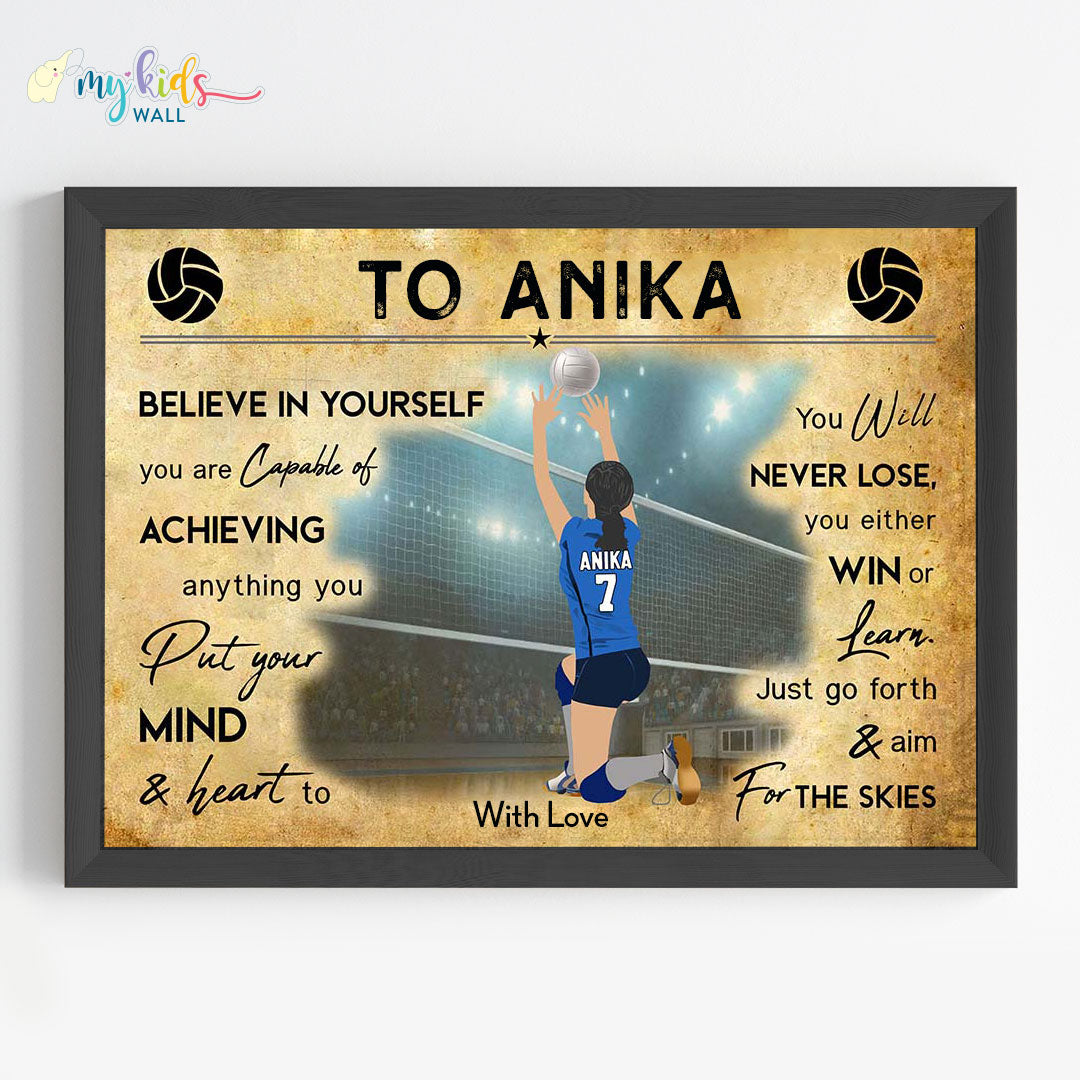 Volleyball Player Setter Girl Personalized Motivational Wall Art (Framed) New