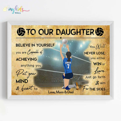 Volleyball Player Setter Girl Personalized Motivational Wall Art (Framed) New