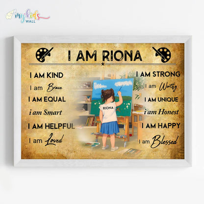 Little Artist Girl Personalized Motivational Wall Art (Framed)