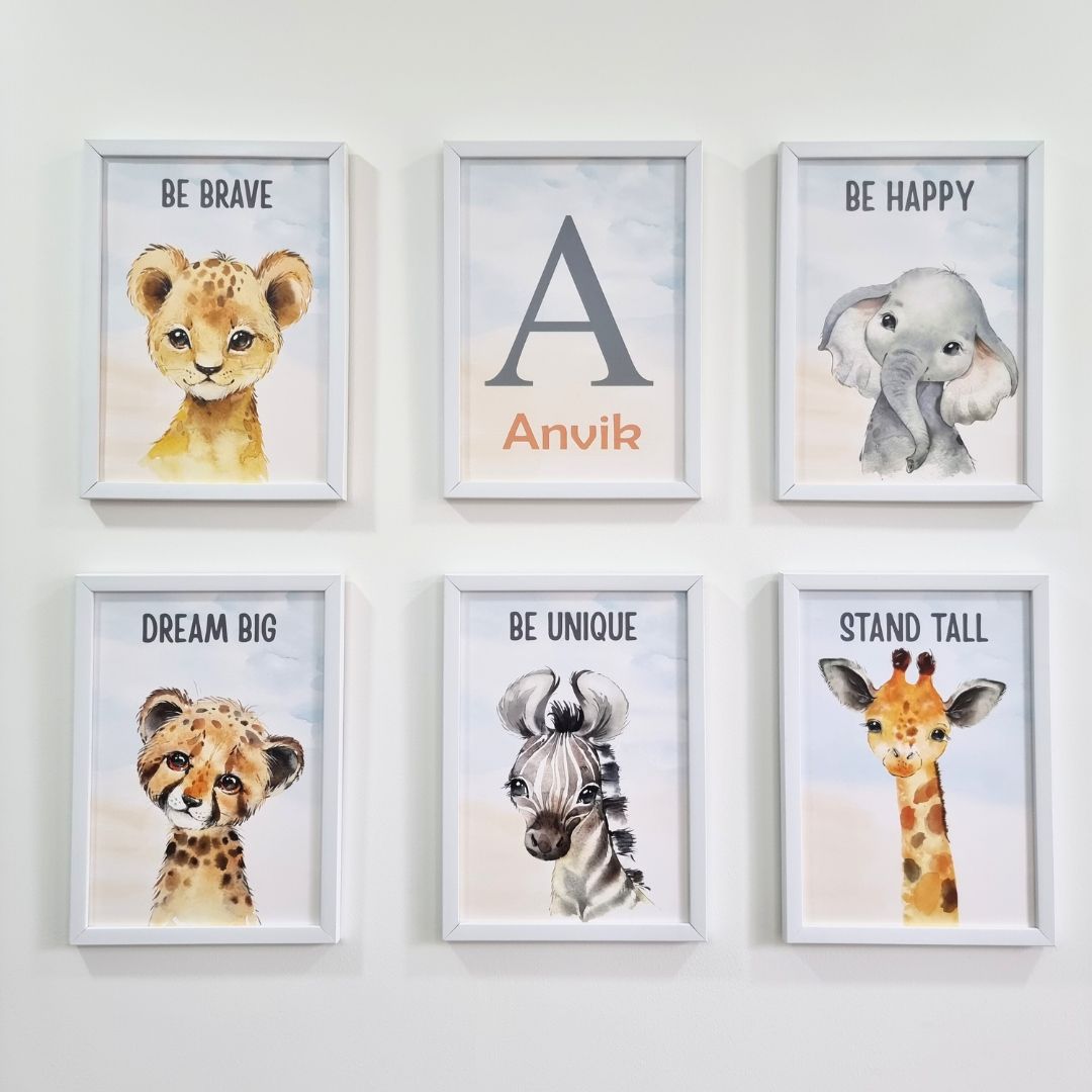 Watercolor Baby Animals Motivational Personalised Wall Art (Framed)