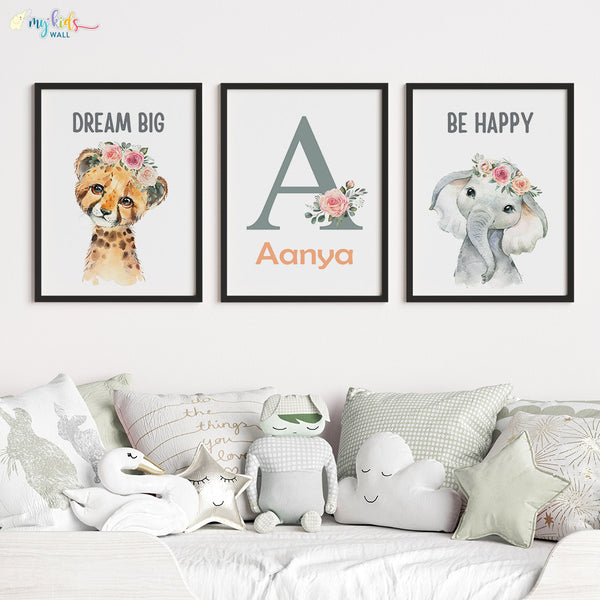 Load image into Gallery viewer, &#39;Floral Baby Animals&#39; Motivational Personalised Wall Art (Framed)
