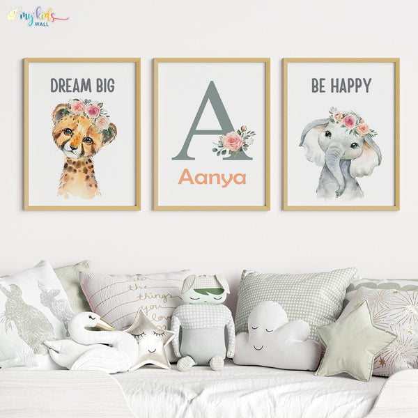 Load image into Gallery viewer, &#39;Floral Baby Animals&#39; Motivational Personalised Wall Art (Framed)

