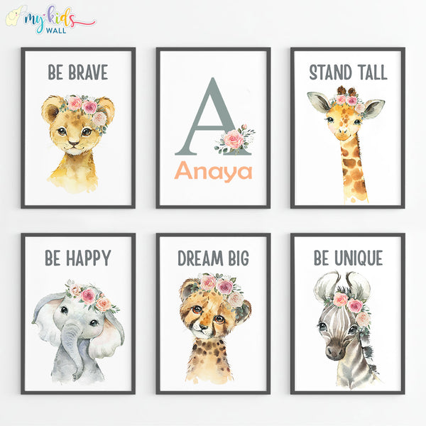 Load image into Gallery viewer, &#39;Floral Baby Animals&#39; Motivational Personalised Wall Art (Framed)

