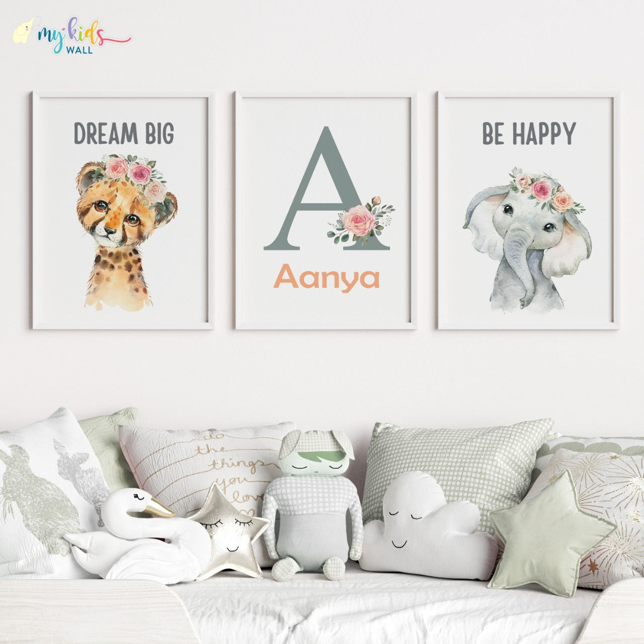 Floral Baby Animals Motivational Personalised Wall Art (Framed)