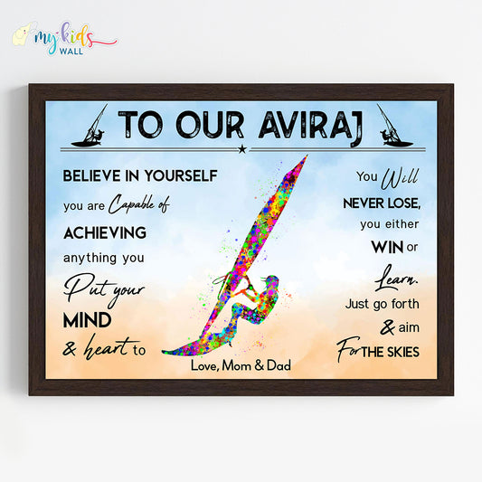 Wind Surfer Personalized Motivational Wall Art (Framed)