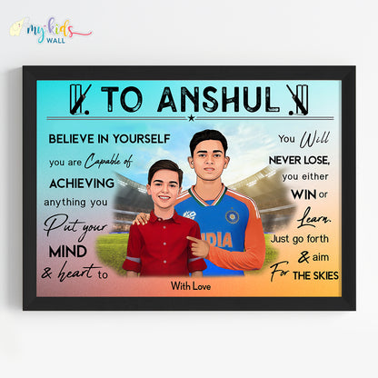 Cricket Champ with Yashasvi Jaiswal Personalized Motivational Portrait (Framed)