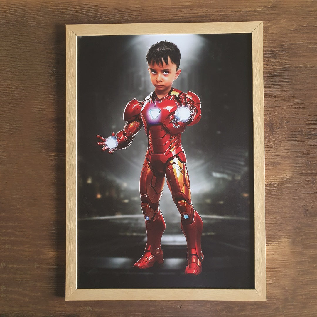 Young Iron Man Superhero Personalized Portrait (Framed)