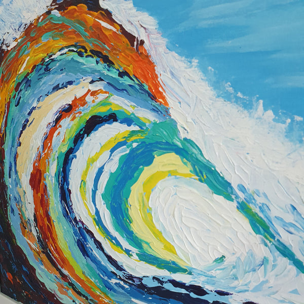Load image into Gallery viewer, Colorful Waves Hand Painted Canvas Wall Painting (Framed)
