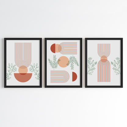 Abstract Botanical Geometry Wall Art (Framed Set of 3)
