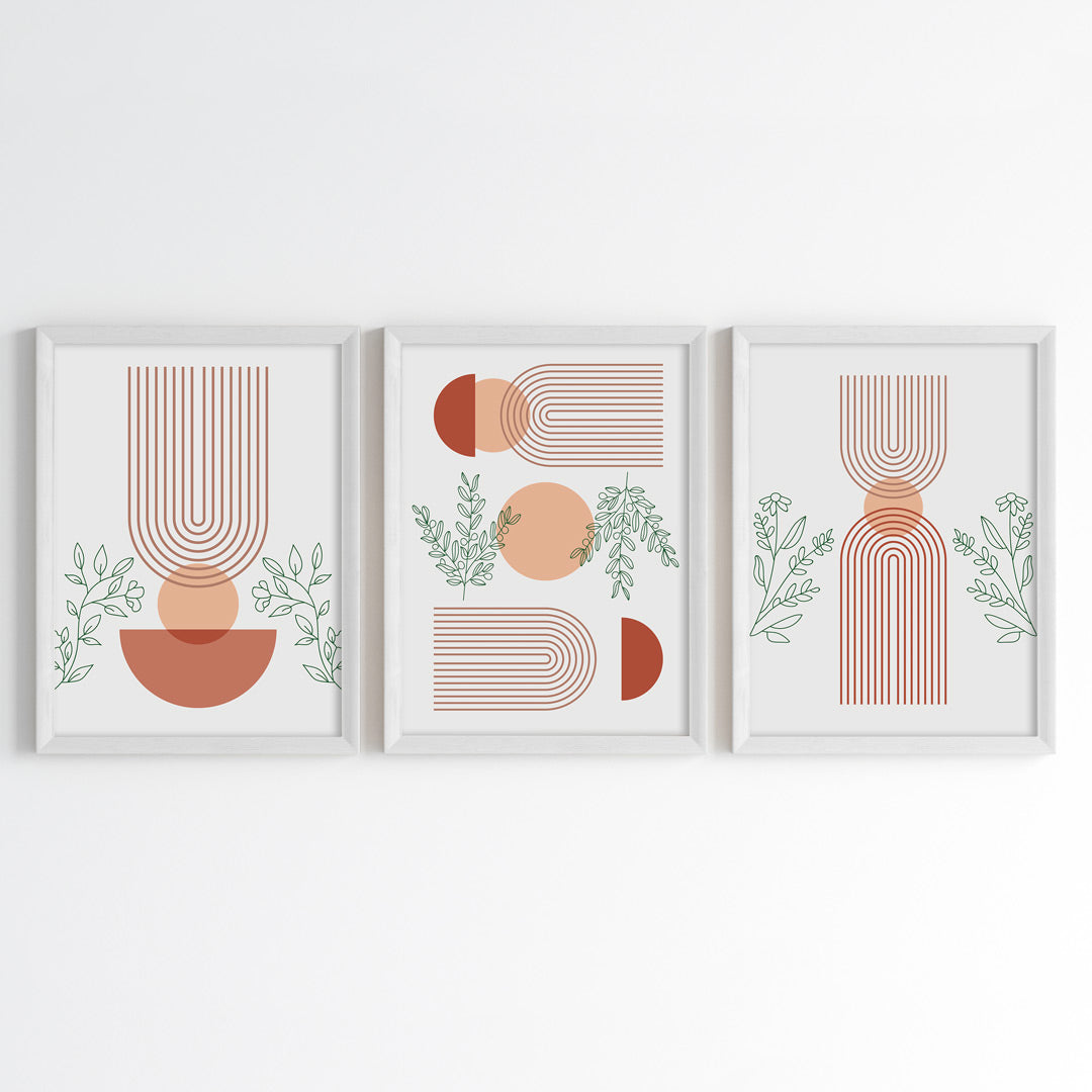 Abstract Botanical Geometry Wall Art (Framed Set of 3)