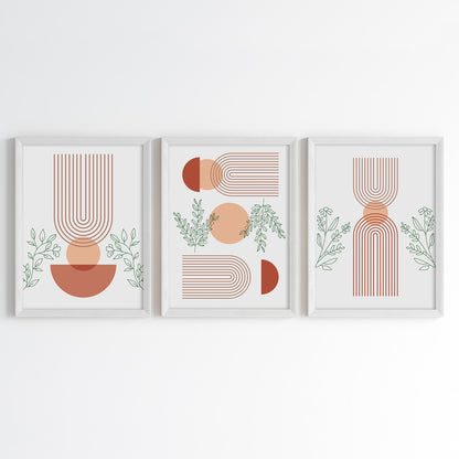 Abstract Botanical Geometry Wall Art (Framed Set of 3)