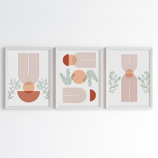 Abstract Botanical Geometry Wall Art (Framed Set of 3)
