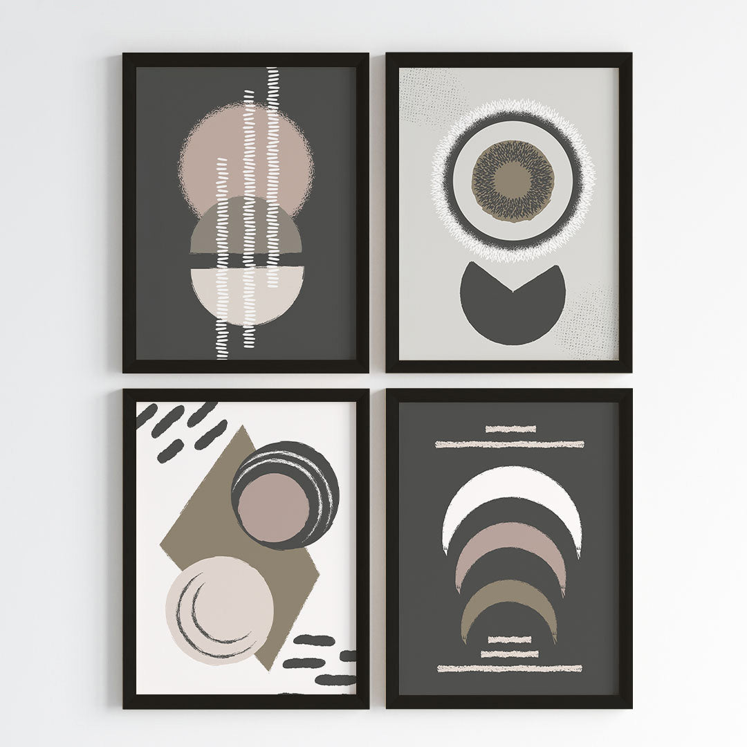 Abstract Neutral Geometry Wall Art (Framed Set of 4)