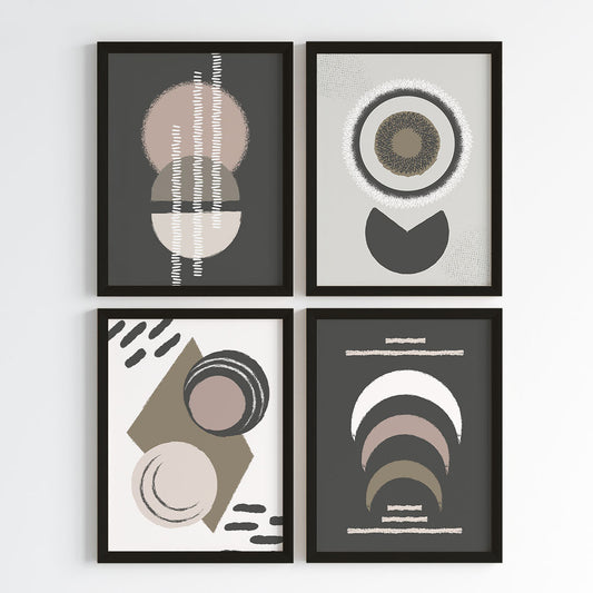 Abstract Neutral Geometry Wall Art (Framed Set of 4)