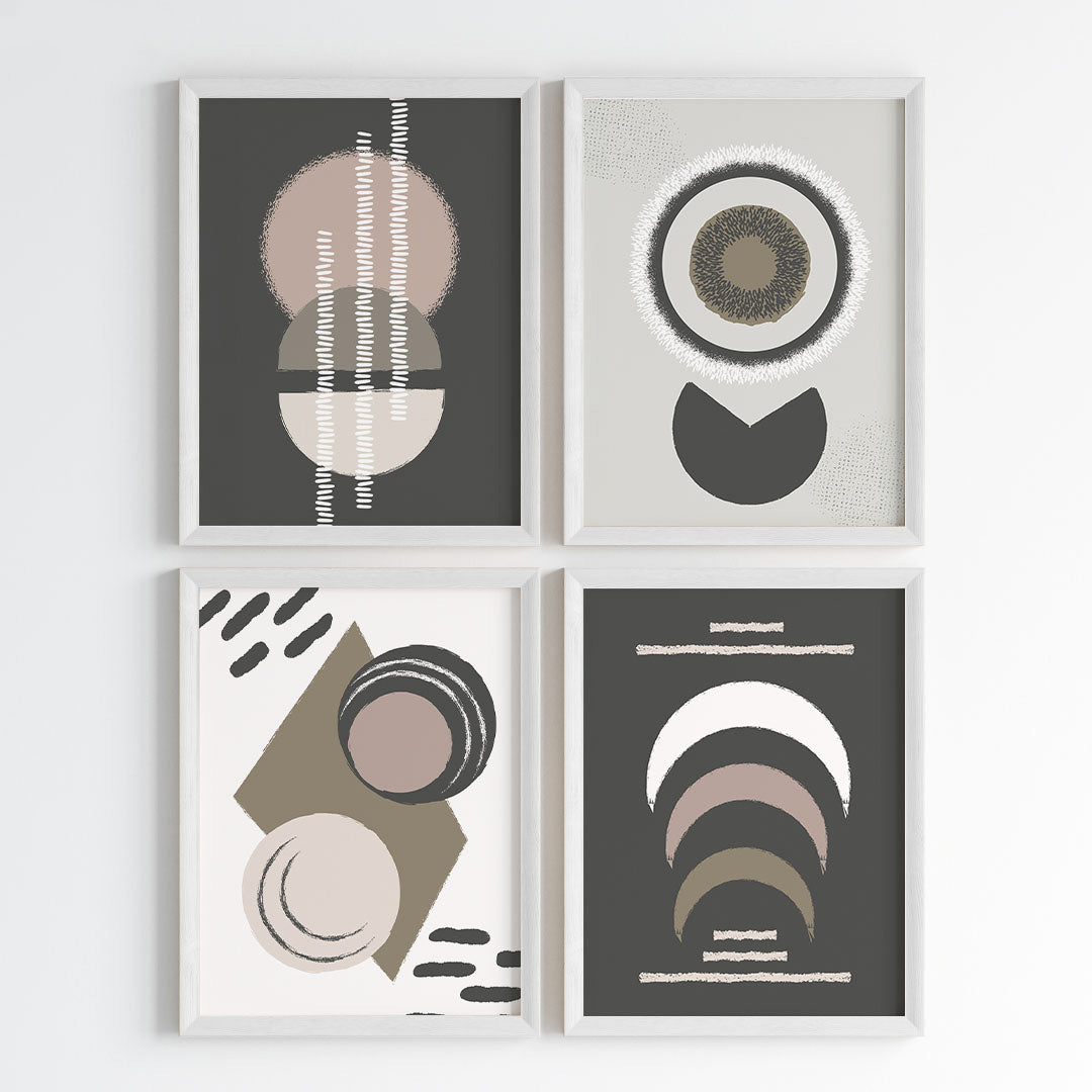 Abstract Neutral Geometry Wall Art (Framed Set of 4)
