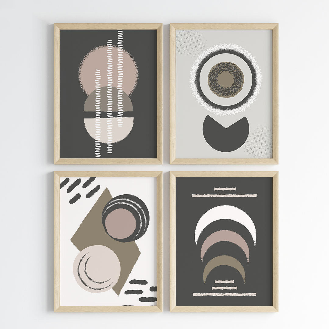 Abstract Neutral Geometry Wall Art (Framed Set of 4)