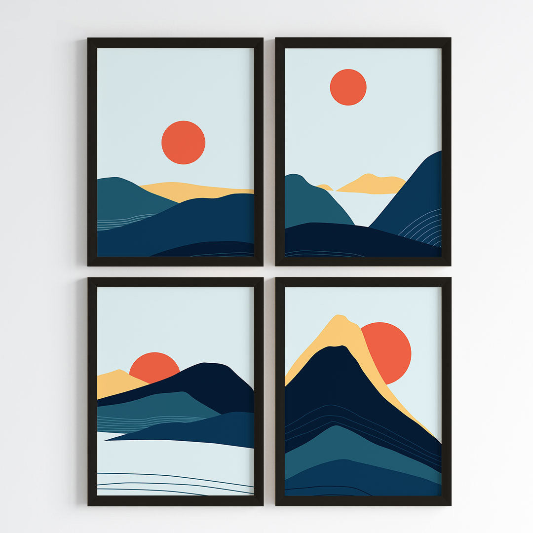 Abstract Sunset Peaks Wall Art (Framed Set of 4)