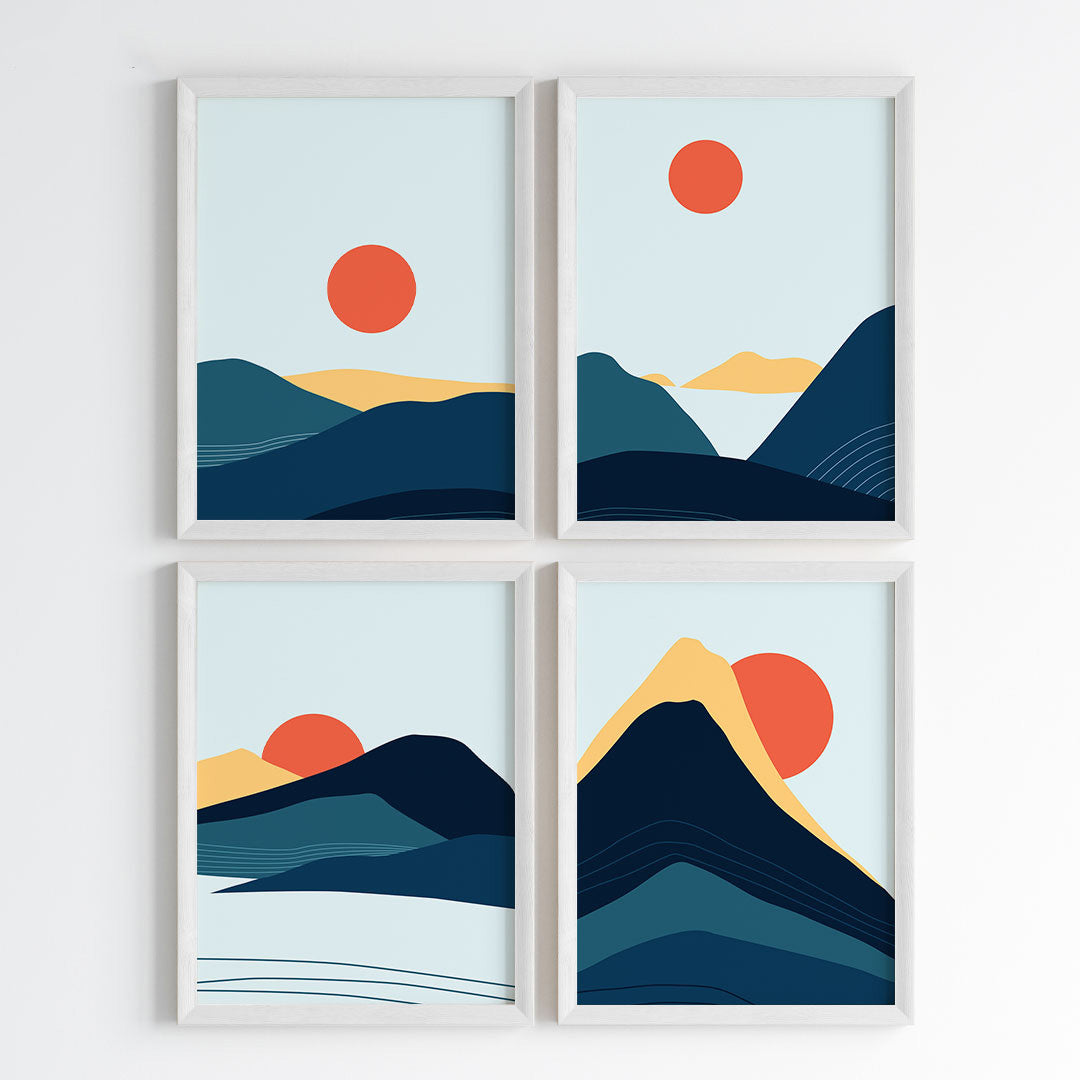 Abstract Sunset Peaks Wall Art (Framed Set of 4)