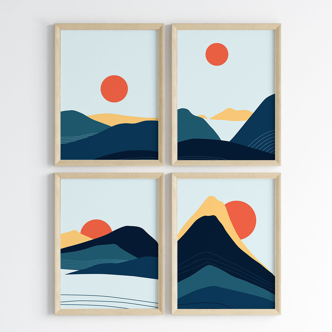 Abstract Sunset Peaks Wall Art (Framed Set of 4)