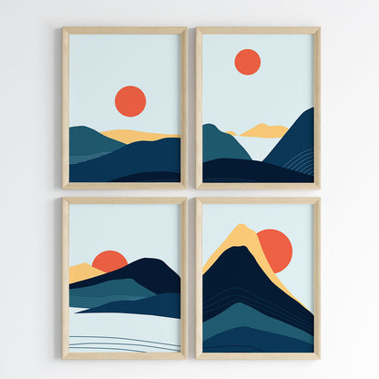 Abstract Sunset Peaks Wall Art (Framed Set of 4)