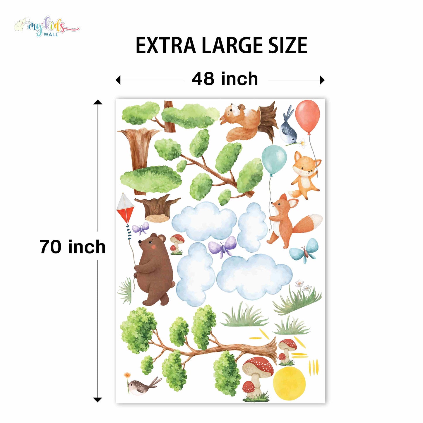 Adventure Forest Friends With Balloons Personalized Wall Stickers