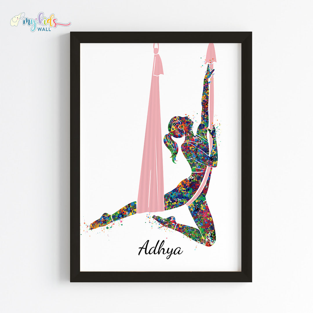 Aerial Yoga Girl Personalized Wall Art Framed Black