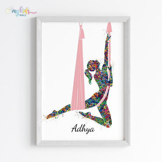 Aerial Yoga Girl Personalized Wall Art Framed White
